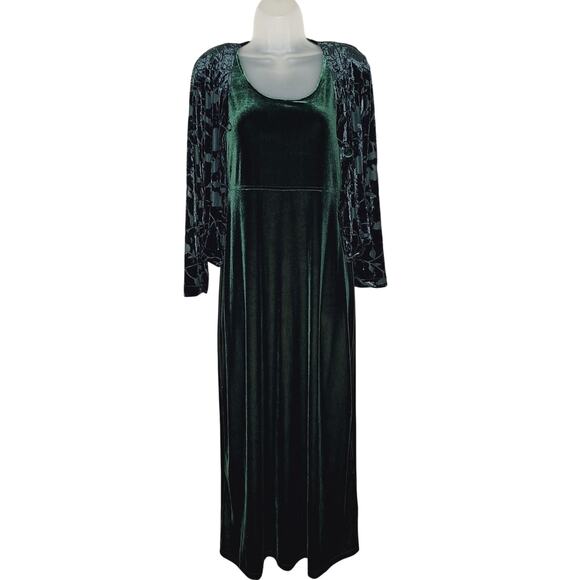 VTG 90s Rabbit Rabbit Burnout Velvet Dress Jacket Set 8 Maxi Whimsygoth Cottage - Picture 1 of 15